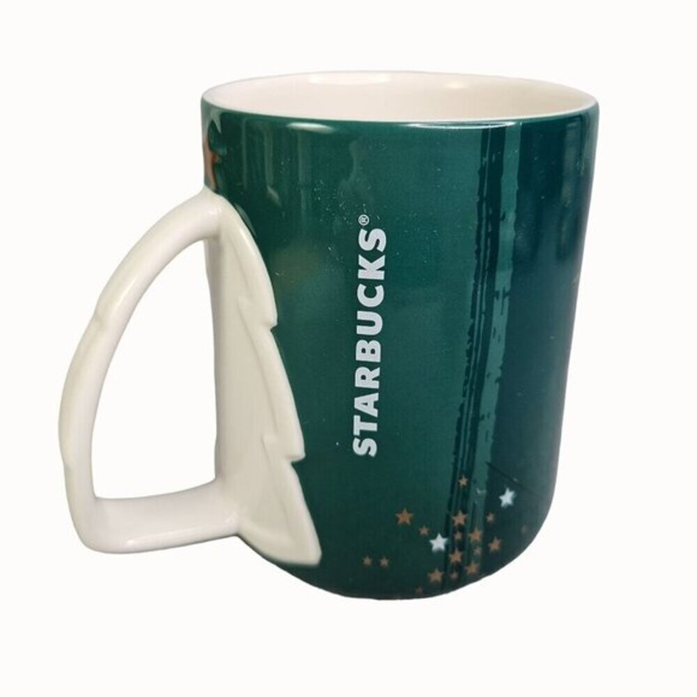 Starbucks Christmas‎ Tree Mug Ceramic Green with Starry Design Embossed 14 fl oz